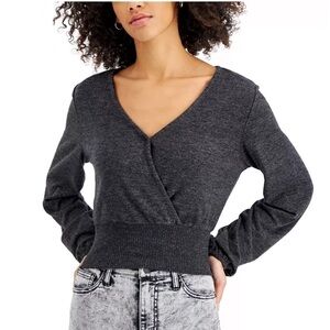 CRAVE FAME Juniors' Surplice Top grey large, shirt, long sleeve shirt